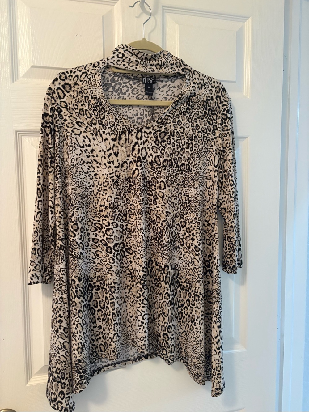 Clara Sun Woo Leopard-Print V-Neck Tunic with Mock Neck—Medium